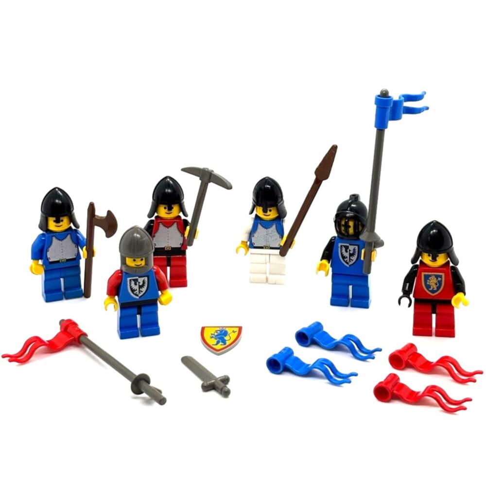 Vintage LEGO 6 Castle Minifigures & Weapons, Helmets, Flags, Shield